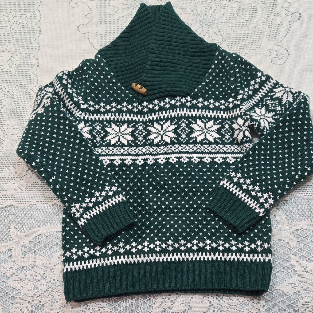 Tahari Green and White Cowl Turtleneck Sweater Chrismas Size 2T